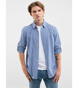 Памучна мъжка риза на каре в синьо и бяло Mersinino снимка