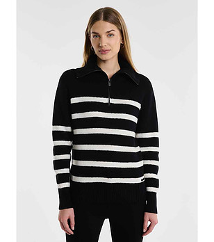 Черен дамски пуловер от памук и кашмир Stripalia снимка