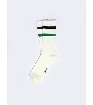 Бели мъжки чорапи с ленти в черно и зелено Pasoni снимка