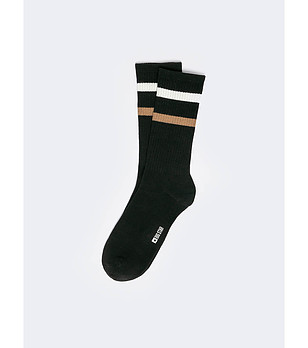 Черни мъжки чорапи с ленти в бяло и бежово Pasoni снимка