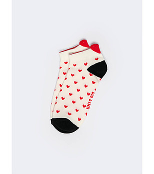 Дамски чорапи в екрю на червени сърца Hartilini снимка