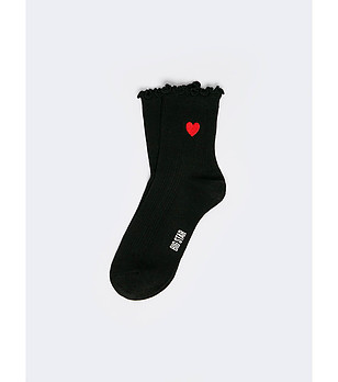 Дамски чорапи в черно с червено сърце  Harti снимка