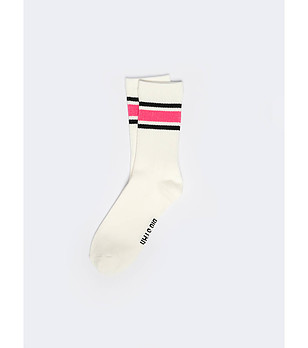 Дамски чорапи в цвят крем с розова лента Rubini снимка