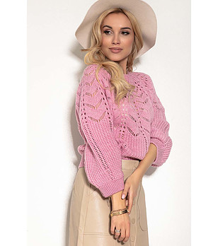 Дамски ажурен пуловер в розово Keila снимка