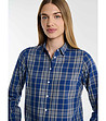 Синя памучна дамска риза на каре Sotimi-2 снимка
