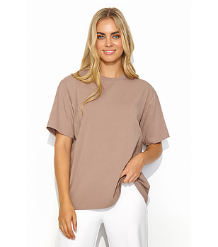 Дамска памучна блуза в цвят мока Iva снимка