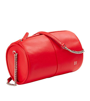 Червена дамска цилиндрична кожена чанта Abigail снимка
