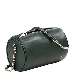 Тъмнозелена дамска цилиндрична кожена чанта Abigail снимка