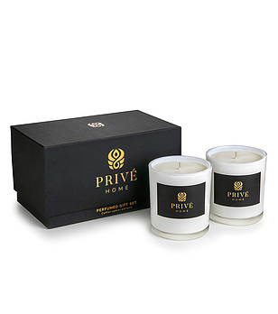 Комплект от 2 броя бели ароматни свещи в кутия Muscs Poudres и Delice d'Orient снимка