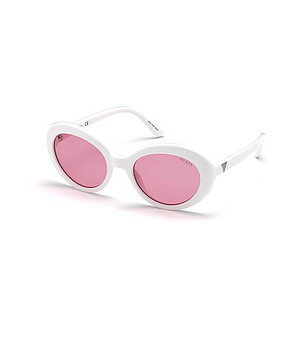 Бели овални дамски очила с розови лещи снимка
