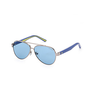 Мъжки слънчеви очила авиатор в сребристо със сини лещи снимка