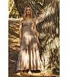 Дълга памучна лятна рокля в цвят мока Nevia-4 снимка