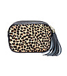 Черна дамска чанта в панел с леопардов принт Trina-0 снимка