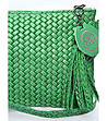 Зелена дамска кожена чанта с релеф Kosara-2 снимка