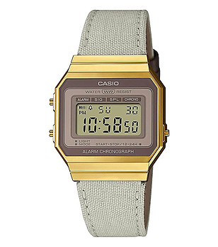 Мъжки дигитален часовник в кафяво и златисто с бежова каишка снимка