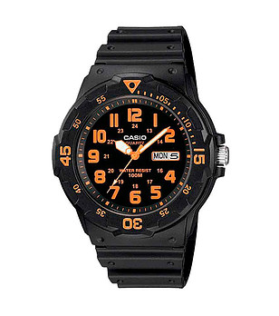 Черен дигитален мъжки часовник с оранжеви цифри снимка