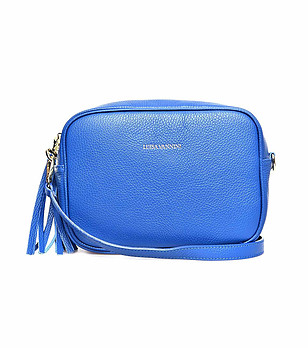 Синя дамска чанта за през рамо от естествена кожа Kosara снимка