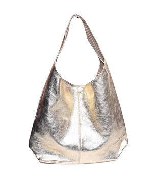 Дамска кожена чанта в златисто с металик ефект Dili снимка
