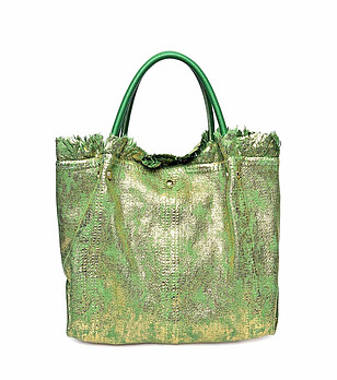 Дамска ефектна чанта в зелено и златисто Karmelia снимка