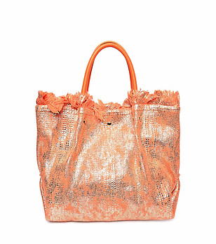 Дамска ефектна чанта в оранжево и златисто Karmelia снимка