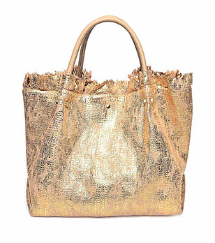 Дамска ефектна чанта в светлокафяво и златисто Karmelia снимка