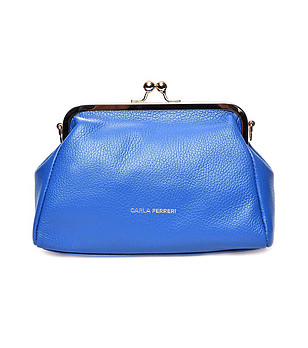 Дамска клъч чанта от естествена кожа в синьо Oliana снимка