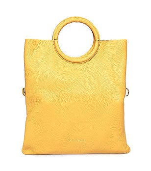 Жълта дамска чанта от естествена кожа с несесер Ambala снимка