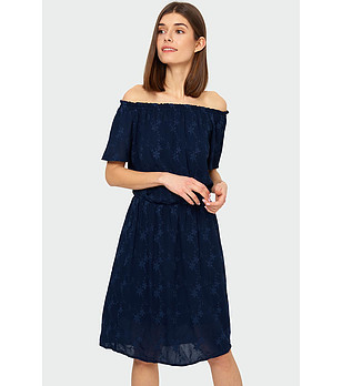 Тъмносиня рокля с флорални мотиви Oriha снимка