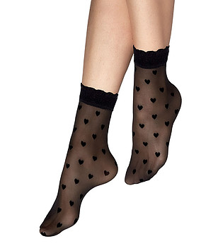 Черни дамски къси чорапи на сърца 20 DEN снимка