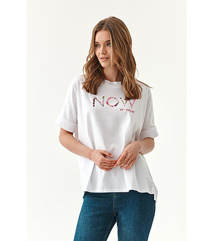 Дамска бяла тениска от органичен памук  Like снимка