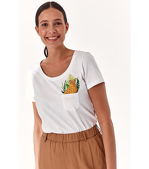 Бяла дамска тениска от органичен памук с щампа Stena 2 снимка