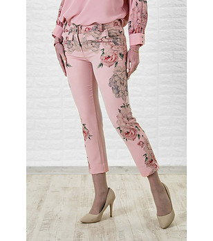 Розов дамски панталон с авторски принт снимка