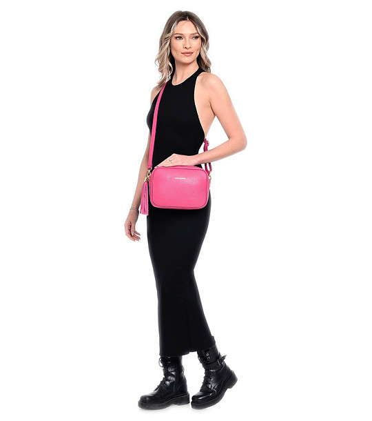 Розова дамска чанта за през рамо от естествена кожа Kosara снимка