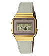Мъжки дигитален часовник в кафяво и златисто с бежова каишка-0 снимка