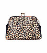 Черна дамска чанта с бежов панел с леопардов принт Sanote-0 снимка