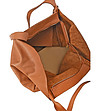 Дамска трапецовидна кожена чанта в цвят коняк Salvena-3 снимка