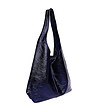 Тъмносиня дамска чанта от естествена кожа с металик ефект Dili-1 снимка