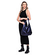 Тъмносиня дамска чанта от естествена кожа с металик ефект Dili-4 снимка