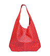 Червена дамска кожена чанта с релеф Kosara-0 снимка