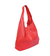 Червена дамска кожена чанта с релеф Kosara-1 снимка