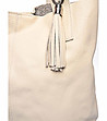 Дамска кожена чанта в светлобежово с пискюл Libby-2 снимка