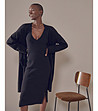Дълга дамска жилетка в черно със съдържание на памук и лен-3 снимка