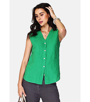 Зелена дамска ленена риза Vani снимка