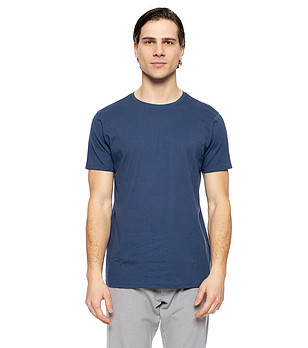 Мъжка памучна тениска в цвят индиго снимка