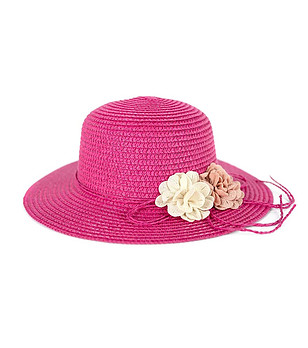 Розова детска шапка с декоративни цветя Bouquet снимка