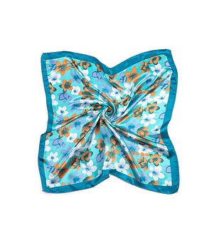 Сатенен дамски шал в синьо с флорален принт Flowery  снимка