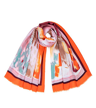 Дамски многоцветен шал с оранжев кант Juicy abstract снимка