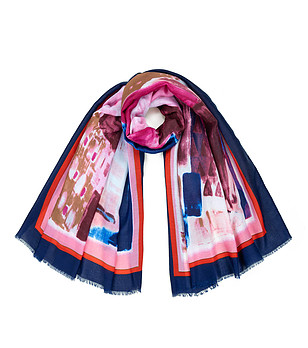 Дамски многоцветен шал с тъмносин кант Juicy abstract снимка