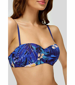 Тъмносиньо горнище на бански тип балконет с принт Oasis снимка