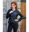 Черно дамско яке от еко кожа с къдрички-2 снимка